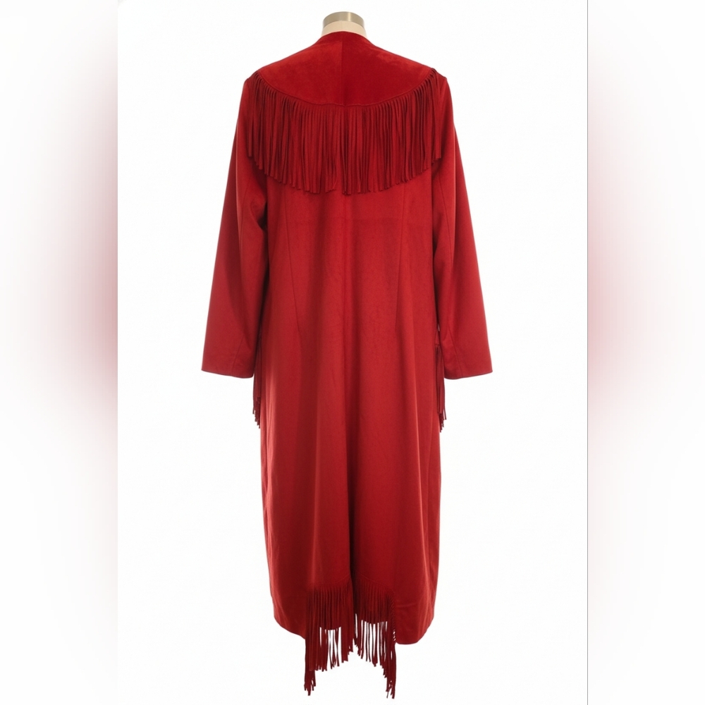 Powder River Outfitters by Panhandle Red Faux Suede Fringe Long Coat - Picture 3 of 4